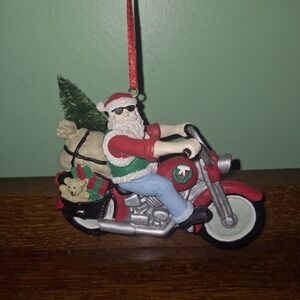 Midwest Seasons of Cannon Falls Santa Delivering Toys on Motorcycle Ornament